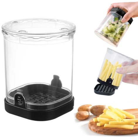 Coupe Frites Manuel, Decoupe Frite Rapide avec Grilles de Coupe en Acier inoxydablele, Coupe Légumes Multifonctions pour Frites, Carottes, Concombres, Oignons et Fruits (Noir)