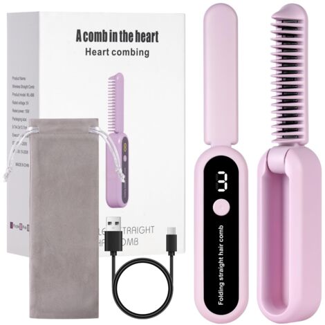 Brosse Lissante Cheveux, Mini et Pliable Lisseur Cheveux Brosse Rapide Des, Lisseur Chauffant Peigne À Cheveux Lisseur Barbe Homme, 9 Températures Réglables, Portable, Chauffage Rapide