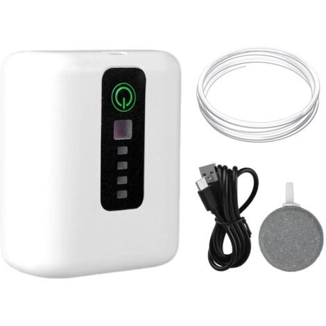 Pompe à Air d'aquarium Portable, Mini Pompe à Oxygène USB Silencieuse Bubbler à 2 Modes avec 4cm Air Stones et 115cm Tuyau pour la Pêche en Plein Air
