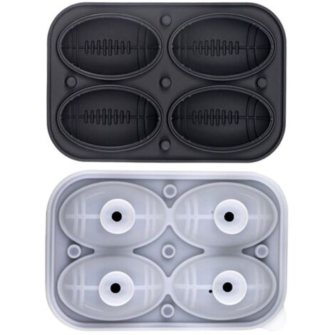 Moule à Glaçons Boule en Silicone, Bac à Glaçons Avec Couvercle, 4 Compartiments à Glaçon en Forme de Football Basket-ball Rugby avec Couvercle et Entonnoir pour Refroidir Cocktails, Whisky, Vin, Jus (1/5)