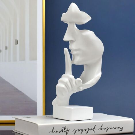 Statue de Penseur, Sculpture Abstraite Moderne en Résine Blanche Design Minimaliste avec Visage Cassé 27 cm pour Décoration Intérieure Bureau Salon Cadeau Réfléchi (1/5)