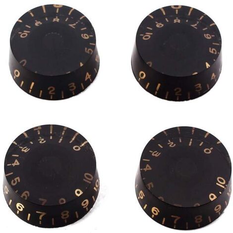 Lot de 4 boutons de contrôle de guitare, noirs et transparents avec mot doré, pour guitare électrique, basse, chapeau, vitesse, volume, tonalité (1/5)