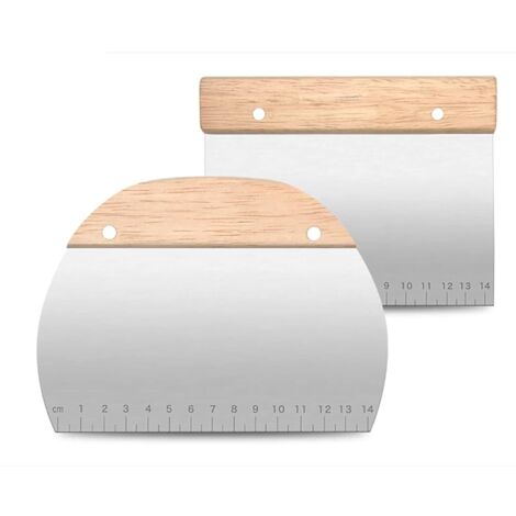 Grattoir à Pâtisserie Manche en Bois Avec Echelle de Mesure, 2 Pcs Grattoirs Semi-Circulaires et Rectangulaires, Coupe-Pâte pour Faire des Pizzas, Des Pâtisseries, Des Crêpes, Du Pain (1/5)