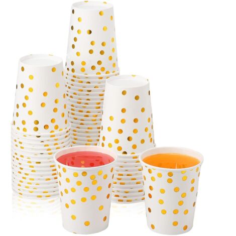 50 Pièces Gobelets Carton,Gobelet anniversaire,250 ml - Gobelets jetables biodégradables - Pour fête, mariage, fête, café, thé, boissons chaudes et froides (1/5)