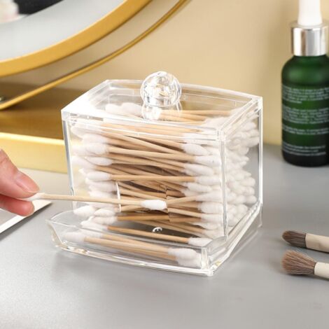 Boîte Coton Tige, Organisateur Transparent en Plastique PS avec Couvercle 8.8 x 7.7 x 9 cm pour Rangement Maquillage Cosmétique Chambre Salle de Bain (1/5)