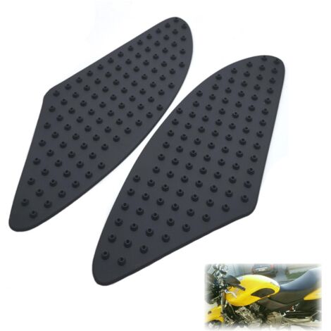 Lot de 2 protège-réservoir de moto - Noir - 3D - Antidérapant - En caoutchouc - Autocollant universel pour Honda Suzuki Kawasaki CBR1000RR et motos avec réservoir en métal (noir) (1/5)