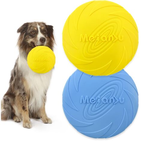 2 Pièces Frisbee Jouet pour Chiens Frisbee Chien Freesbee pour Chien Disque à Lancer en Caoutchouc Disque Chien, pour Jeux Sport Exercice Activité et Jeu en Plein(Bleu,Jaune) 18cm, Jeu Chien (1/5)
