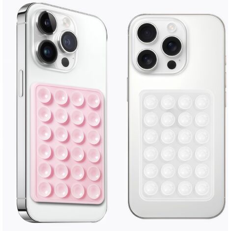 Lot de 2 Supports de téléphone à Ventouse en Silicone, adhésif en Silicone antidérapant pour téléphone Portable, Support Solide pour Selfies et vidéos (Rose Clair et translucide) (1/5)