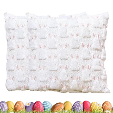 Housse De Coussin De Pâques  Housse 45x45 Cm À Motif Lapin Printemps,Lot de 2 Housses pour Coussin Décoratif,pour Canapé Fauteuil Salon Chambre Maison Jardin Terrasse Fêtes et Décoration