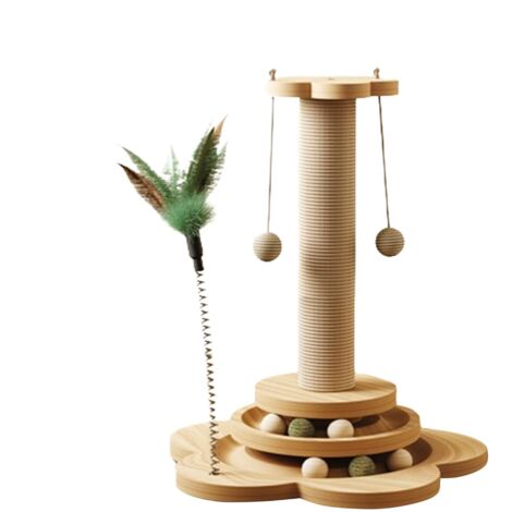 Arbre À Chat en Sisal - Jouet Interactif pour Chat en Bois 4 en 1 - Comprend Jouet pour Chats, Griffoir, Balle en Sisal Et Plateau Tournant,Peut Être Lavé, Convient À Une Utilisation en Intérieur (1/5)