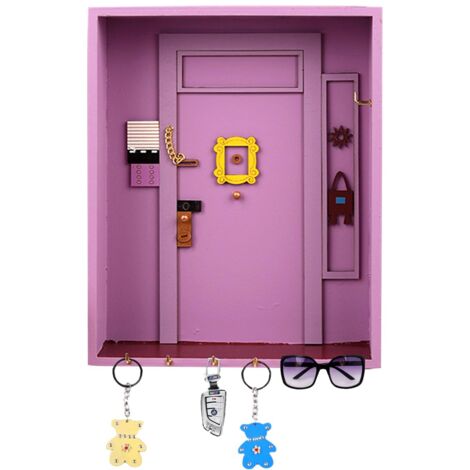 Friends Key Holder, Porte Clé Mural Bois Friends Monica's Door Porte Range Clef Mural Polyvalente Boîte à Clés Murale en Bois avec 6 Crochets, pour Les Amateurs de Séries Télévisées (Violet)