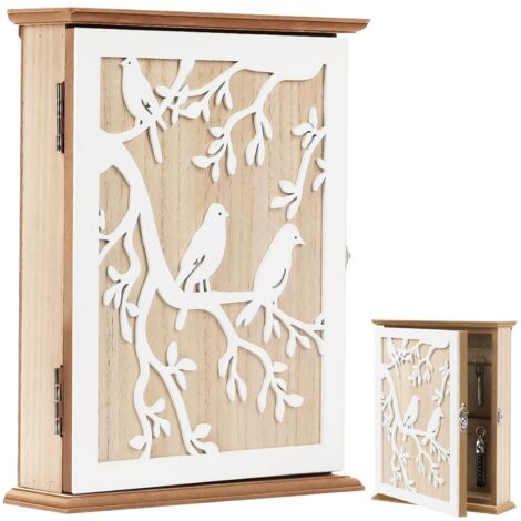 Boite a Clef Decorative, 26 X 20 X 6 Cm Armoire a Clef Murale Boîte à Clés en Bois avec 6 Crochets, avec Vis, Vintage, pour Les Entrées, Les Couloirs et Les Bureaux (B) (1/5)
