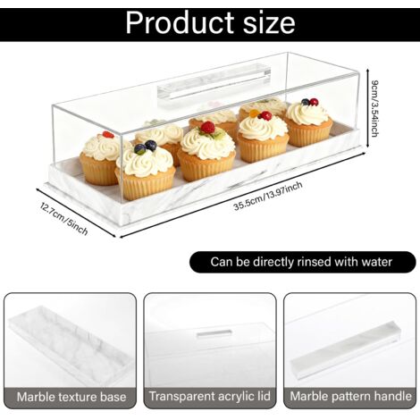 Vitrine de Pâtisserie de Boulangerie, Plateau à Desserts Plateau de Service Multifonctionnel à Gâteau en Acrylique avec Couvercle, pour Cupcakes, Desserts, Boulangerie (35.5×12.7×9 cm) (1/5)