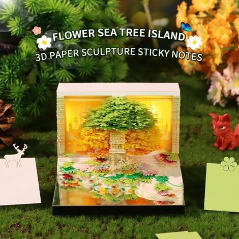 Calendrier 3D Autocollant Détachable 2026, Bloc Artistique 3D Cabane Dans les Arbres Calendrier de Bureau Creatif 3D avec Lumière LED, pour Noël, Thanksgiving, Anniversaire (Vert) (1/5)