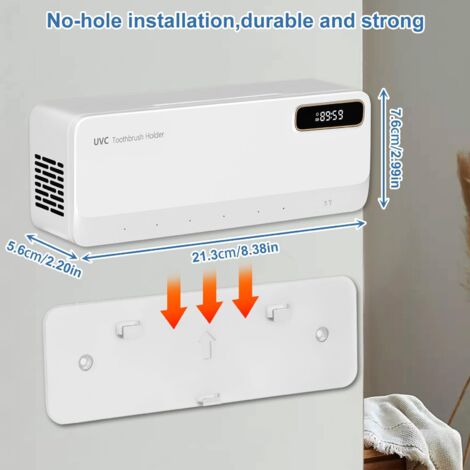 Brosse à Dents Désinfectante UV, Porte Brosse à Dents Montage Mural Stérilisateur Support Brosse a Dent Electrique avec Séchage, Rechargeable, 2000 mAh, pour Brosse à Dents de Bain (Blanc) (1/5)