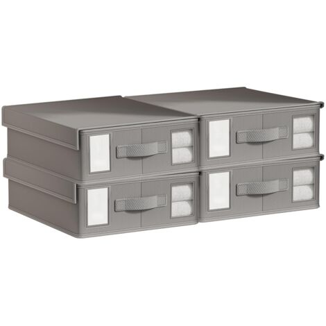 Lot de 4 Pliable Boite Rangement, Rangements de Draps Boîte de Rangement pour Housse de Couette avec Poignée Peuvent être Rangés Sous Lit, Dans Placard (38 32 12cm) (1/5)