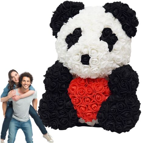 Panda - Fleurs artificielles Panda avec Coeur/Noeud Papillon - Panda Faite à la Main pour Les Anniversaires de la Saint-Valentin, Les douches nuptiales, la fête des mères (1/5)
