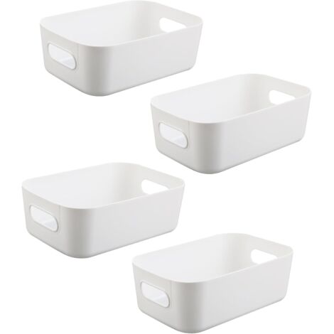 Boîtes de rangement blanches, lot de 4 pièces - bacs de rangement en plastique et paniers de rangement, boîtes empilables pour cuisine, placard et salle de bain (20×14×7 cm)