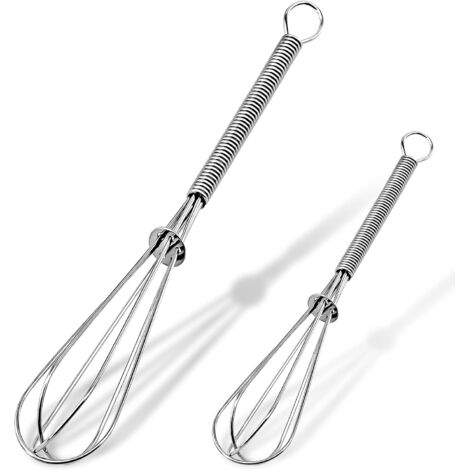 Lot de 2 mini fouets en acier inoxydable avec 2 fouets portables avec fil épais pour cuisiner, mélanger, battre et mélanger (13 cm + 18 cm)