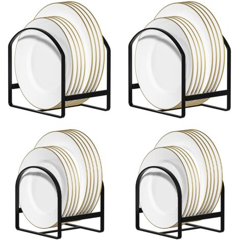 Lot de 4 grands supports de rangement pour assiettes verticales en métal pour placard et comptoir, antidérapant et antirouille - Noir (1/5)