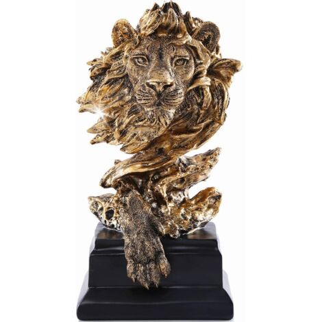 H&W Statue de Lion,Sculptures en Or,Figurines de Lion en résine de grès pour Hommes,Statues d'art abstraites pour Le Bureau,Le Salon,la bibliothèque,la Table