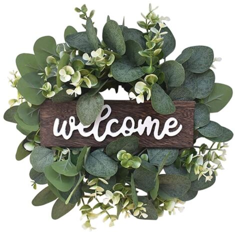 Couronne d'Eucalyptus, Couronnes De Porte D'Entrée, Couronne d'Eucalyptus Artificielle Verte, Couronne Artificielle pour Porte d'Entrée, Mur Intérieur, Fenêtre, Fête, Décoration De La Maison (1/5)