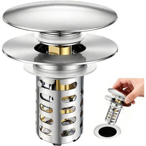 Bouchon Lavabo Pop-Up en Acier Inoxydable avec Filtre, Bonde Évier Universel Anti-Odeur et Anti-Corrosion pour Salle de Bain et Cuisine