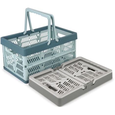 Paniers de rangement pliables Domiella, caisses PP pliables avec poignées, capacité de 20 L, solides et portables pour la maison, le pique-nique et les courses, gris + bleu, 2 pièces (1/5)