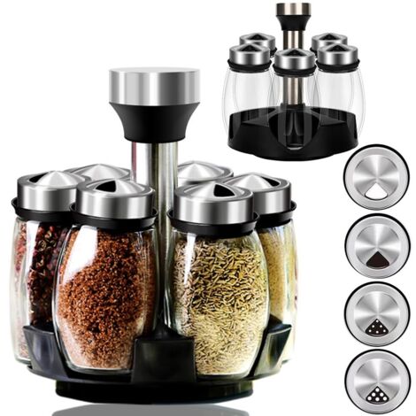 Lot de 6 pots à épices, avec insert doseur, shakers à épices, carrousel à épices, support à épices, saupoudres à sel, grands pots à épices pour cuisine, barbecue extérieur, grillade, cuisson
