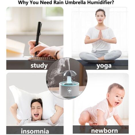 Parapluie apaisant zen naturel, méditation pour chambre à coucher, bureau, sommeil calme, relaxant, sons de pluie apaisants, cadeaux de guérison, soulagement du stress, 7 lumières de couleur (1/5)