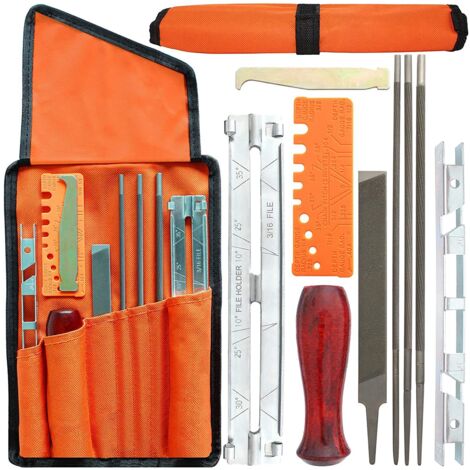 Kit affûtage Chaîne Tronçonneuse, 10x Lime à Chaîne Universelle Abrasive Tools Avec Lime Ronde 5/32" 3/16" 7/32" + Lime Plate + Poignée en Bois + Jauge de Profondeur, pour Tronçonneuses de Toutes (1/5)