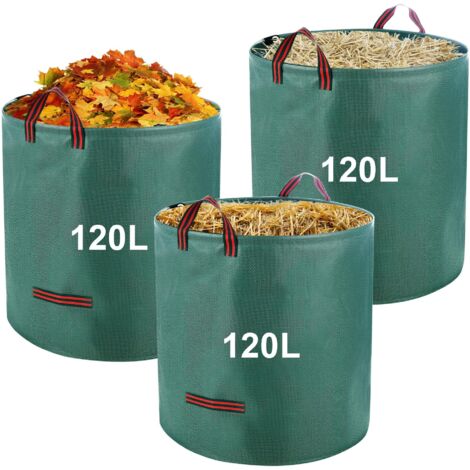 3 x 120L Sac Jardin Dechets Verts,Sac Vegetaux Jardin avec Poignées,Pliables et Réutilisables,Adapté aux Mauvaises Herbes, aux Feuilles et aux Déchets (1/5)