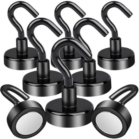 Lot de 8 crochets magnétiques extra puissants de 25 mm en néodyme avec crochets, aimants avec crochets, extra puissants pour barbecue, gouttière, camping, garage, cuisine