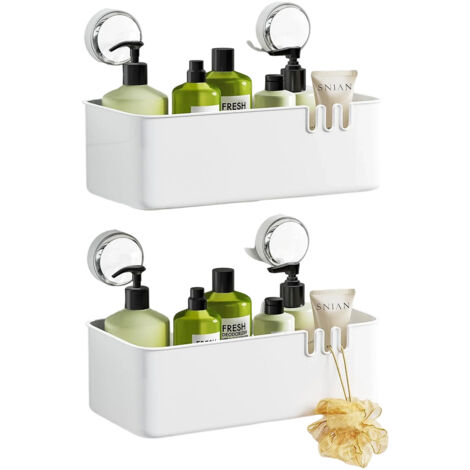 Étagère de douche à ventouses, étagère amovible, étagère de rangement murale en plastique blanc (1/5)