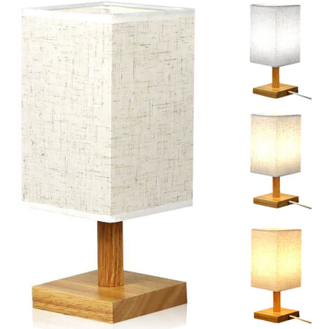Lampe de table beige lin avec abat-jour rectangulaire en tissu - convient pour le salon, le bureau ou la chambre. (1/5)
