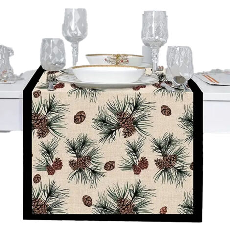 Chemin de table motif pommes de pin et aiguilles de pin d'hiver - Décoration de table pour fête - 183 cm x 33 cm (1/5)
