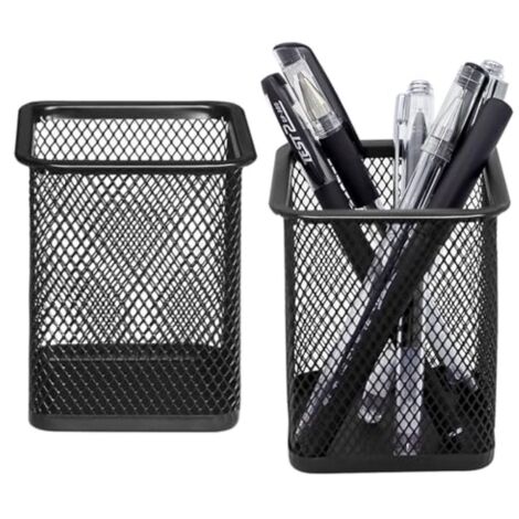 Deux porte-stylos/conteneurs de rangement en maille ajourée, ferronnerie multifonctionnelle, papeterie de bureau colorée (1/5)