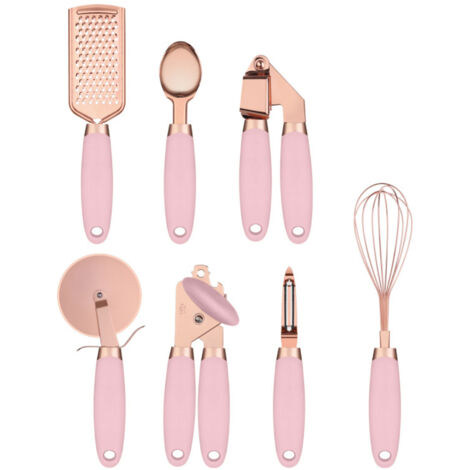 7Ensemble d'ustensiles de cuisine en acier inoxydable cuivré rose (1/5)