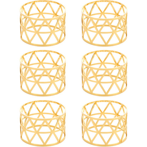 6Ronds de serviette individuels, en métal doré, adaptés à la décoration de table.