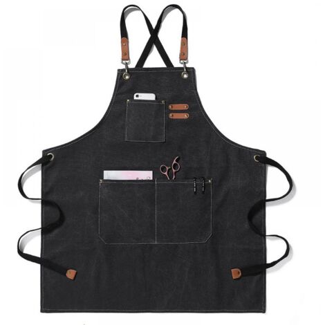 Tablier de cuisine en toile, avec 3Une poche ajustable - noire (1/5)