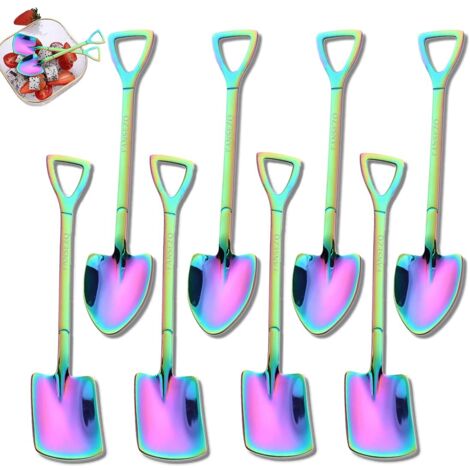 Huit cuillères en acier inoxydable, en forme de spatules, parfaites pour servir le café, le thé et la crème glacée (1/5)