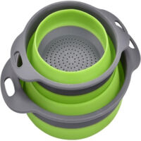 Passoire pliable pour fruits, coloris vert, tailles petite et grande, avec boîte
