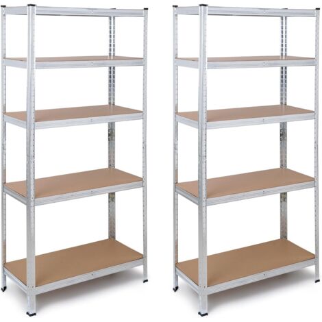 Estantería Metálica Galvanizada Pack 2 180x90x40cm Almacenaje 5 Baldas Ajustables MDF, Montaje sin Tornillos Uso Garaje Oficina Despensa The HomeWeeks
