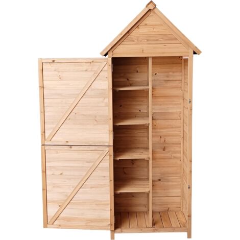 Cobertizo Armario Caseta Luka Madera Tratada Maciza 70 x 35 x 177cm Armario Exterior Multiusos Impermeable Caseta para Almacenamiento y Protección de Herramientas y Accesorios de Jardín THW