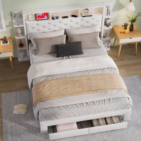 Lit coffre 160x200 avec sommier, Lit led 160 x 200,   Lit coffre moderne avec LED et USB, idéal pour chambre contemporaine (1/5)