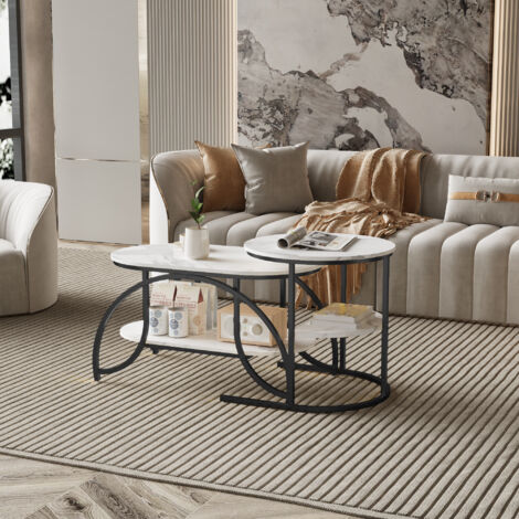 Table basse, Table basse salon, Table gigogne, Table Basse Polyvalente et Compacte – Design Moderne et Fonctionnel, Parfaite pour Salon ou Petit Espace, Noir et blanc (1/5)