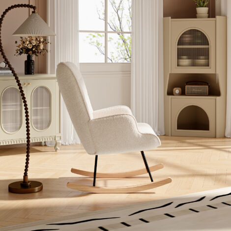 Fauteuil à Bascule Allaitement Scandinave Chaise Loisir et Repos en Tissu avec Pieds en E' Bois