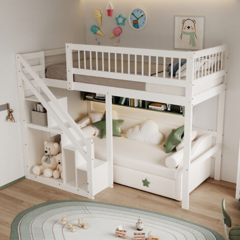 lit mezzanine 90 x 200 ,lit mezzanine escalier,lit mezzanine 2 places,
lit enfant escalier avec placard de rangement,lit jeune, lit simple,bois massif,Blanc --SUNFECILI