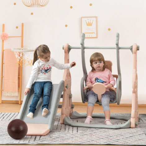 toboggan,toboggan exterieur enfant,toboggan enfant 4 en 1 avec balançoire, panier de basket et échelle, aire de jeux intérieure/extérieure