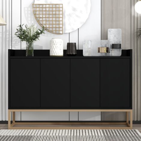 Buffet avec Placard 4 Portes-étagères réglables-Buffet Bas-Pieds en métal doré-Buffet Moderne-120x30x80 cm-Noir-pour Salon,Cuisine (1/5)